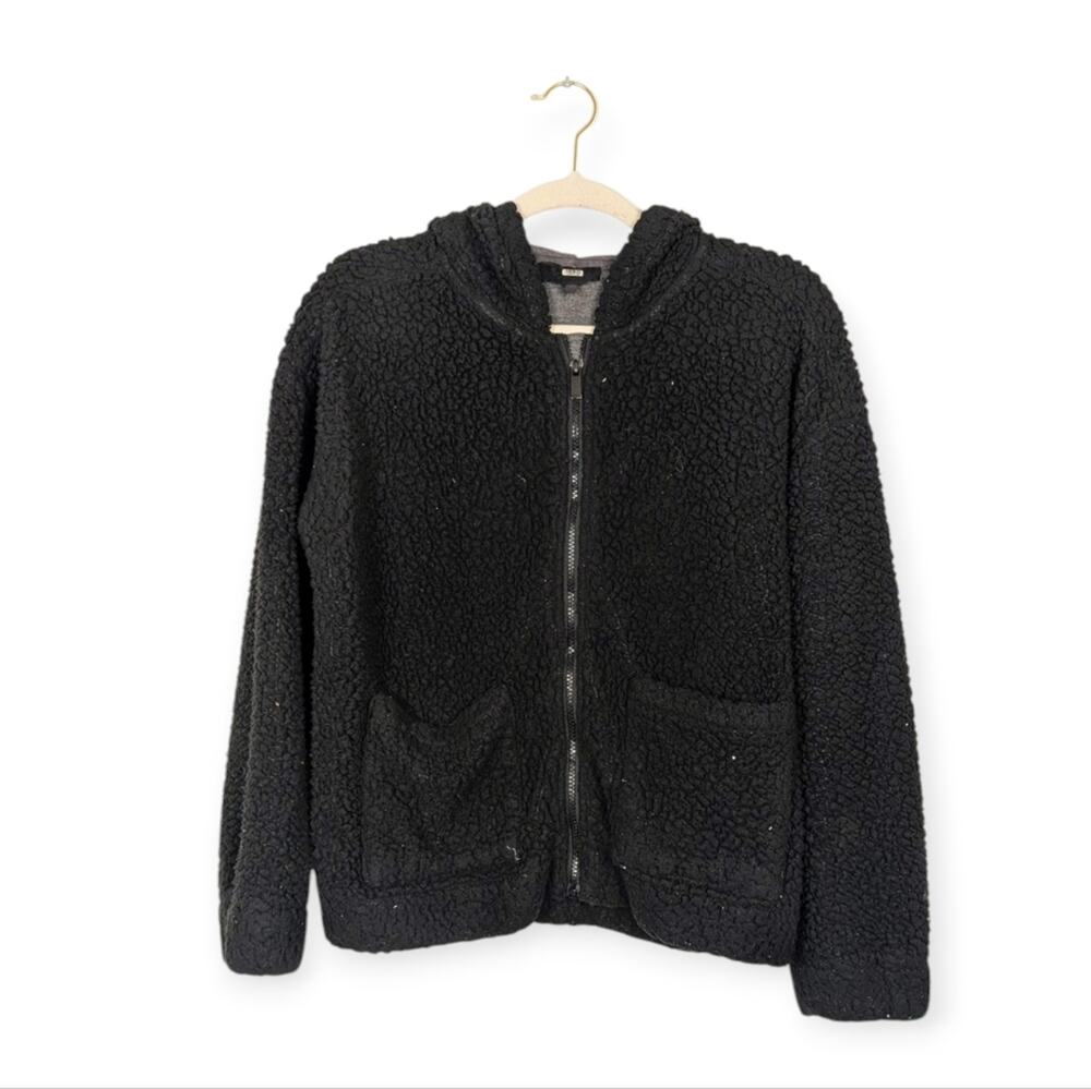 Splendid Black Faux Sherpa Zip Front Hooded Jacket Size XS